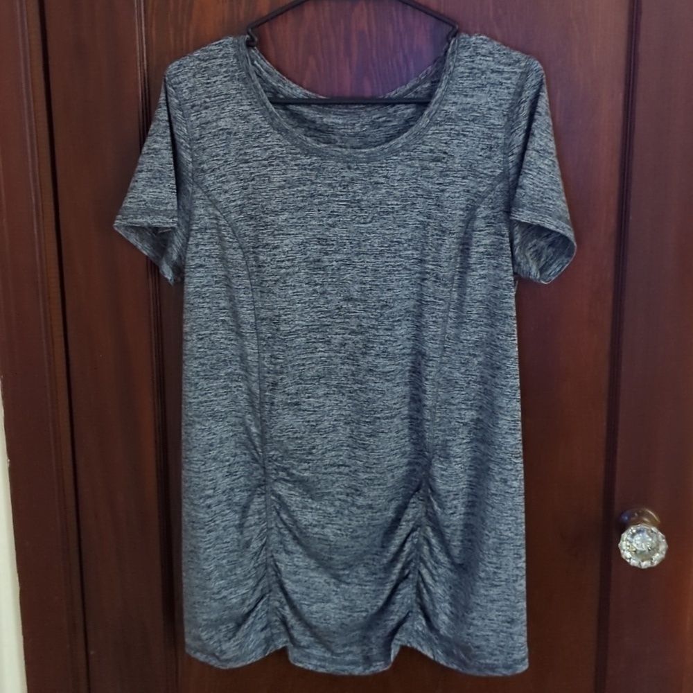 Christopher & Banks Gray Heathered Short Sleeve Workout Athletic Shirt Size Lg